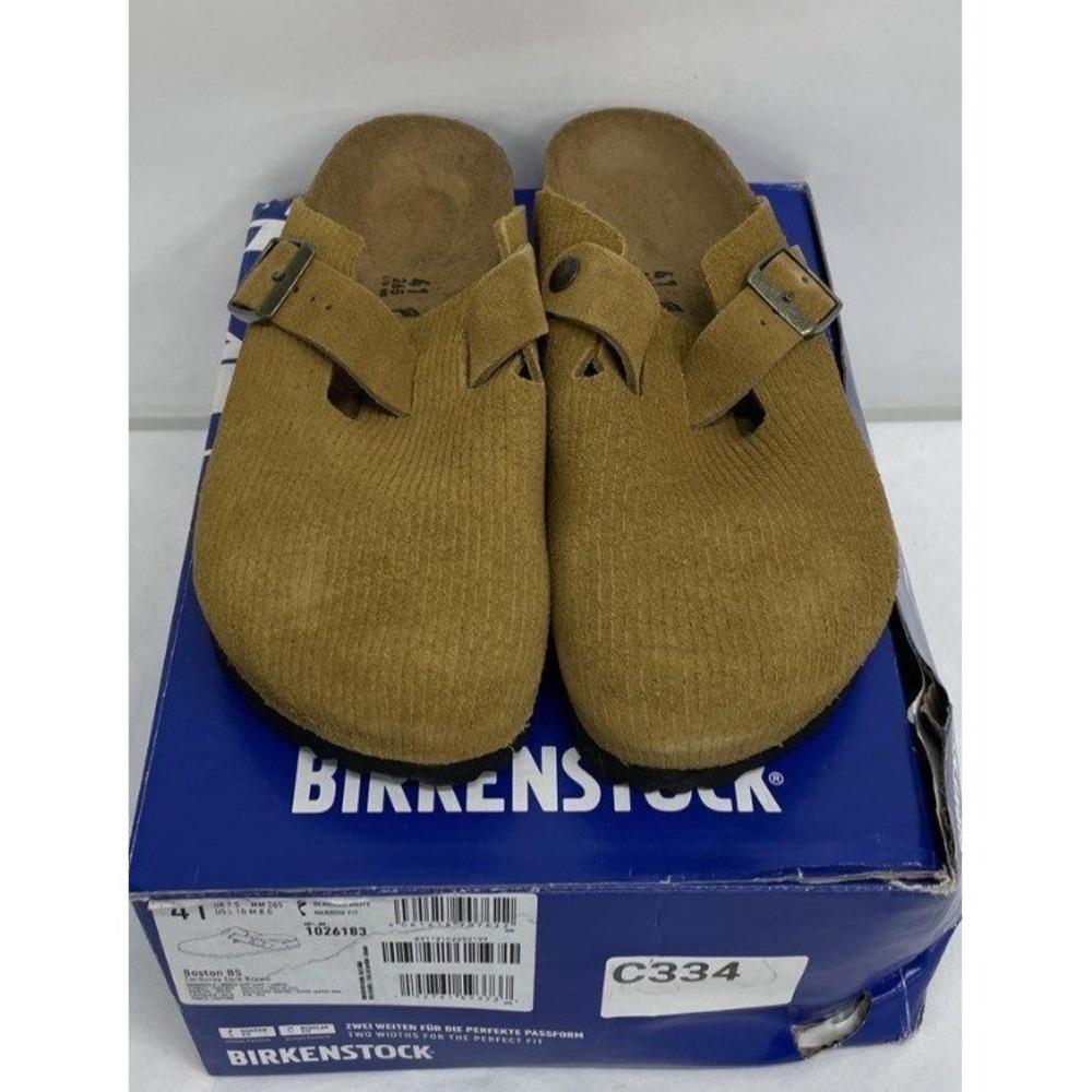Birkenstock Boston Corduroy Cork Brown Suede Clogs Mules 41 L10 M8 1026183
